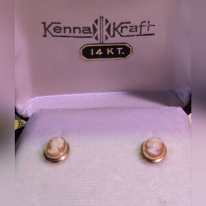 Kenna Kraft Hand Carved Authentic Coral Cameo Earrings On 14kt GOLD